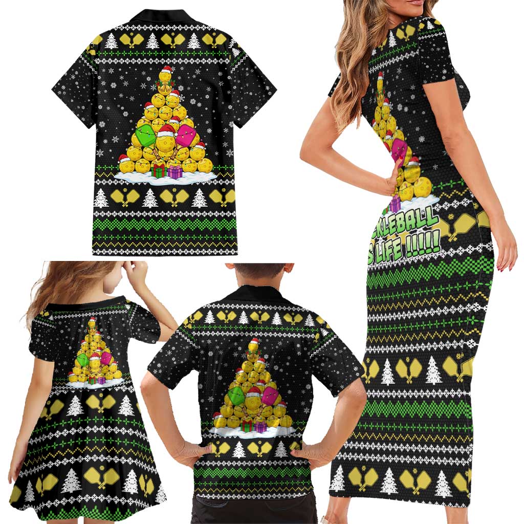 PickleBall Is Life Christmas Family Matching Short Sleeve Bodycon Dress and Hawaiian Shirt Xmas Holiday Patterns - Wonder Print Shop