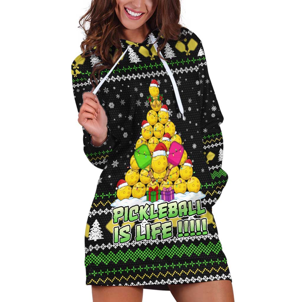 PickleBall Is Life Christmas Hoodie Dress Xmas Holiday Patterns - Wonder Print Shop