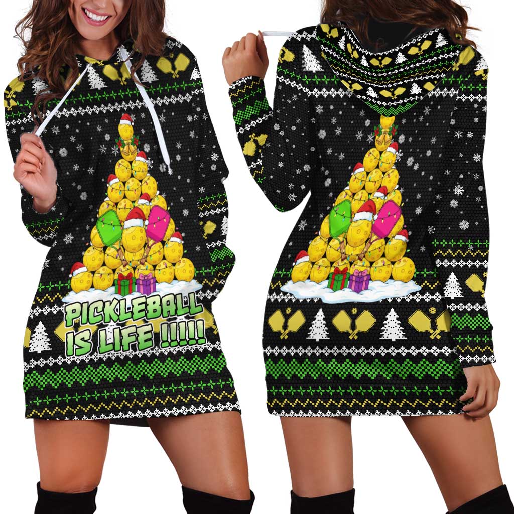 PickleBall Is Life Christmas Hoodie Dress Xmas Holiday Patterns - Wonder Print Shop