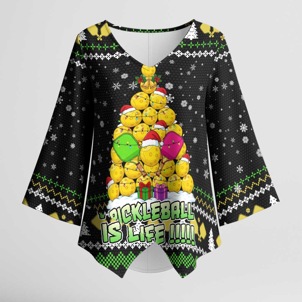 PickleBall Is Life Christmas Kimono Sleeve Blouse Xmas Holiday Patterns - Wonder Print Shop