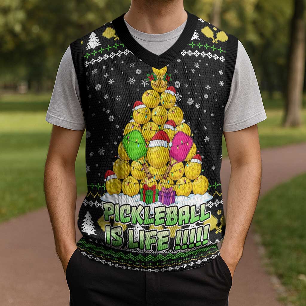 PickleBall Is Life Christmas Knitted V-Neck Vest Xmas Holiday Patterns - Wonder Print Shop