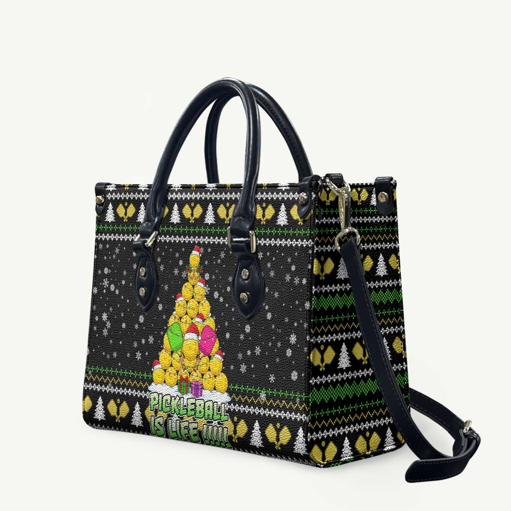 PickleBall Is Life Christmas Leather Bag Xmas Holiday Patterns - Wonder Print Shop