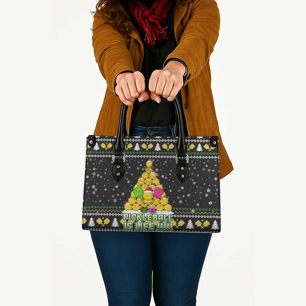 PickleBall Is Life Christmas Leather Bag Xmas Holiday Patterns - Wonder Print Shop