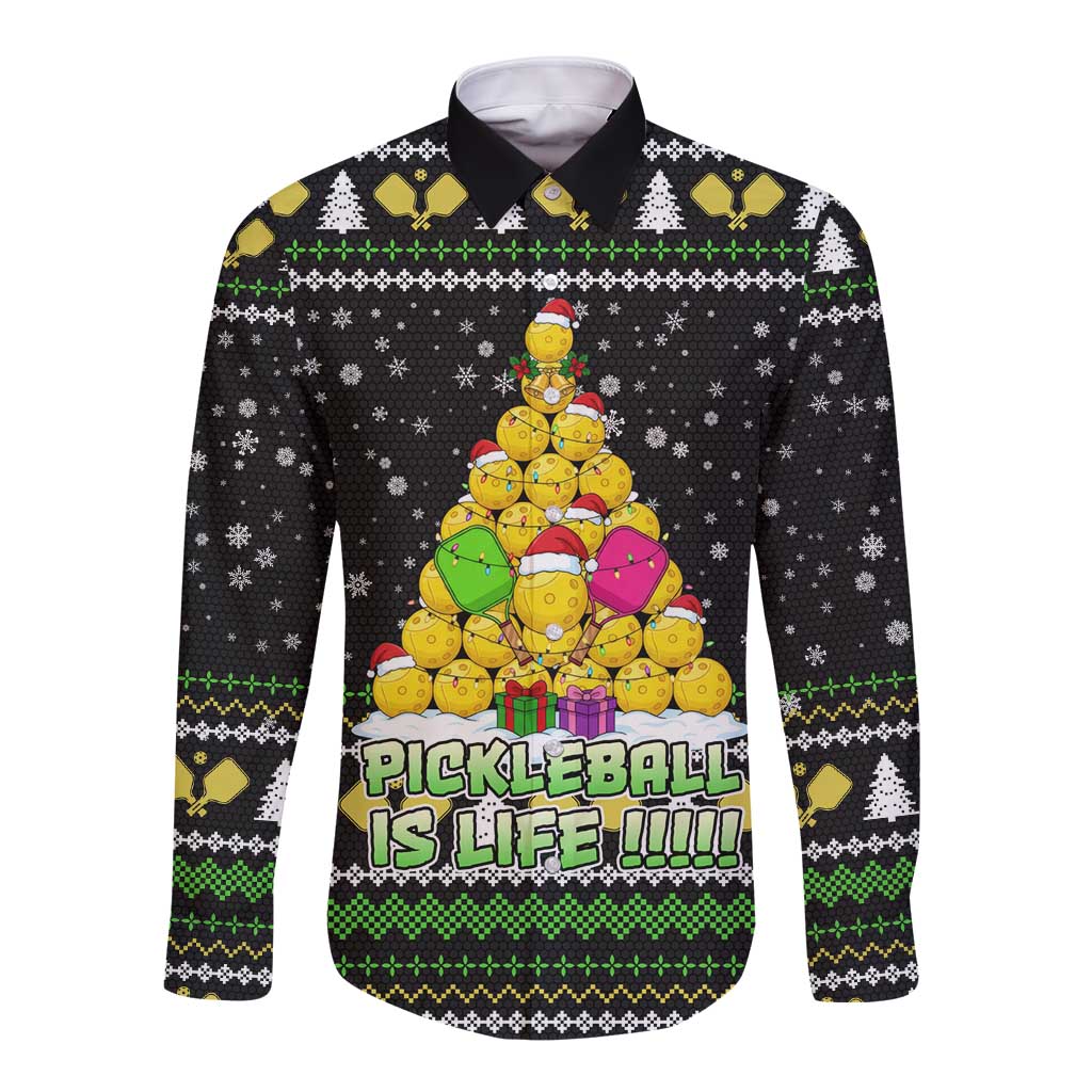 PickleBall Is Life Christmas Long Sleeve Button Shirt Xmas Holiday Patterns - Wonder Print Shop