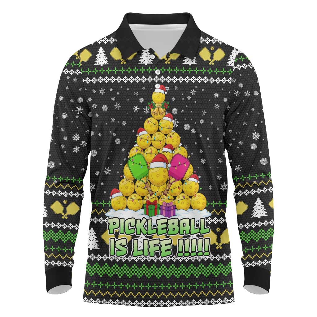 PickleBall Is Life Christmas Long Sleeve Polo Shirt Xmas Holiday Patterns - Wonder Print Shop