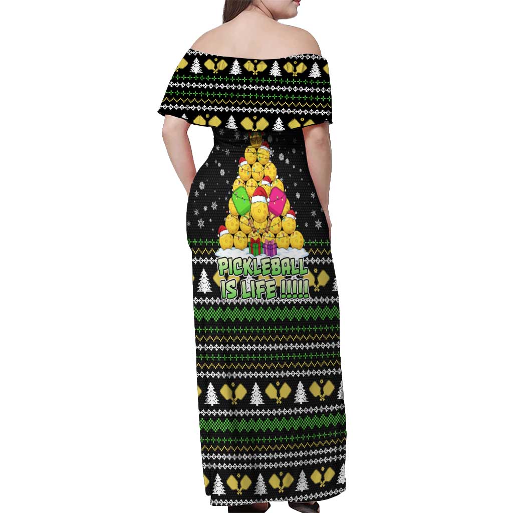 PickleBall Is Life Christmas Off Shoulder Maxi Dress Xmas Holiday Patterns - Wonder Print Shop