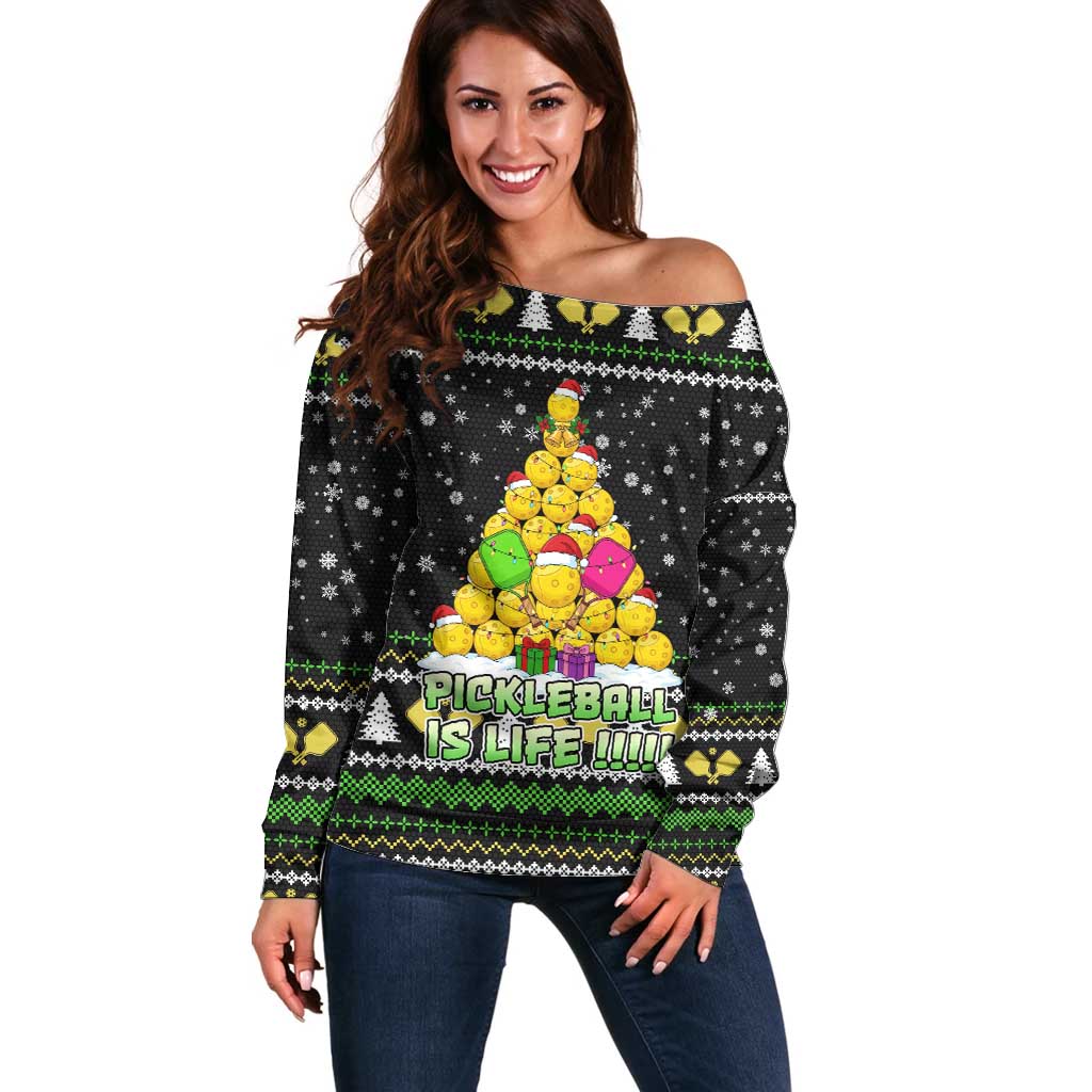 PickleBall Is Life Christmas Off Shoulder Sweater Xmas Holiday Patterns - Wonder Print Shop