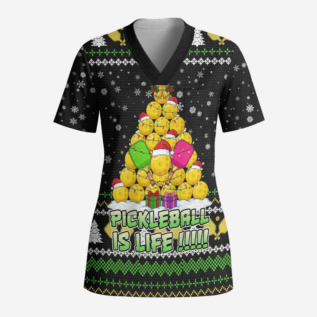 PickleBall Is Life Christmas Scrub Top Xmas Holiday Patterns - Wonder Print Shop