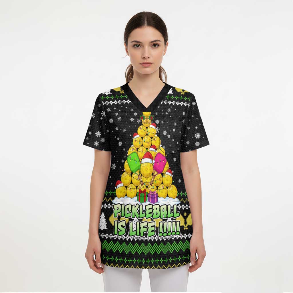 PickleBall Is Life Christmas Scrub Top Xmas Holiday Patterns - Wonder Print Shop
