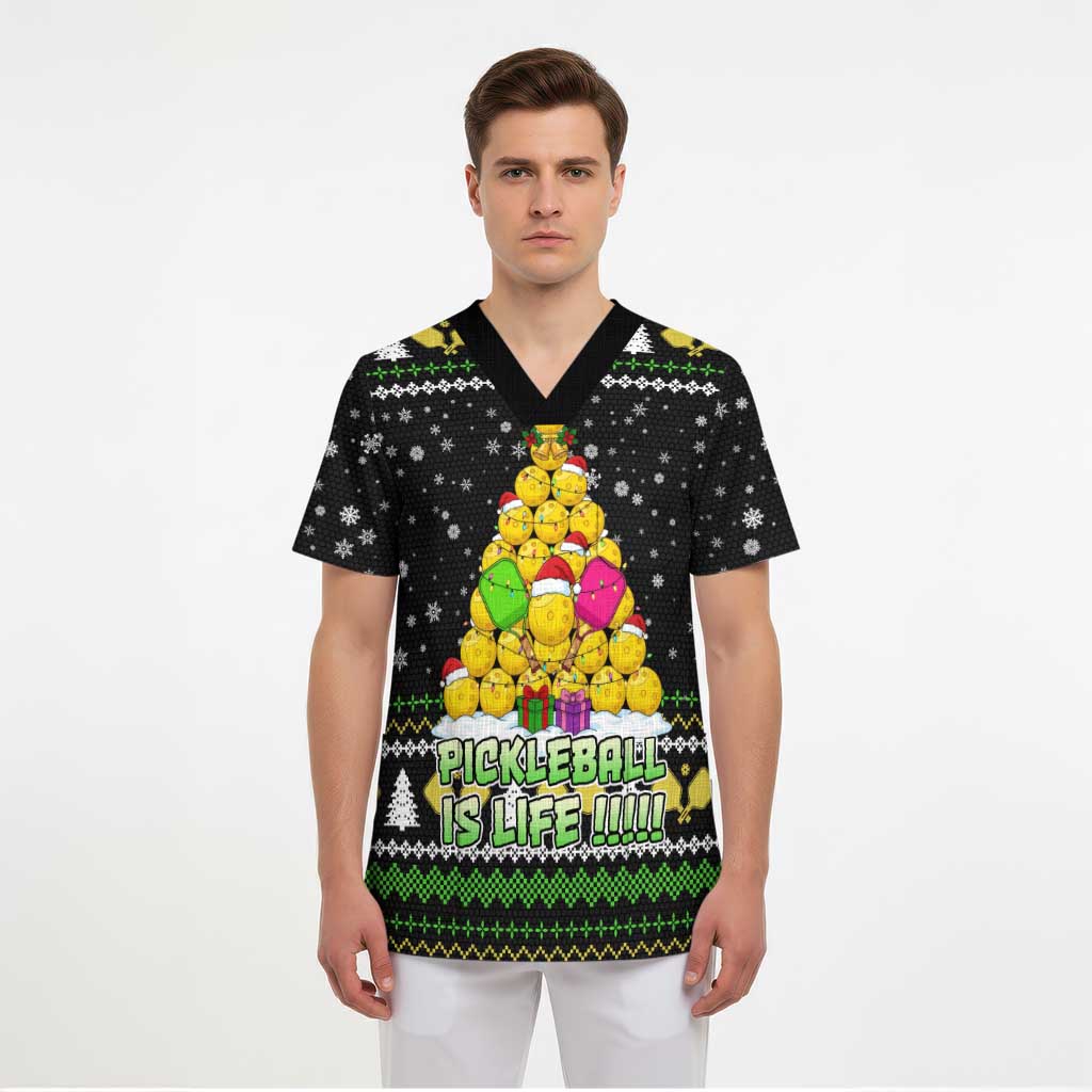PickleBall Is Life Christmas Scrub Top Xmas Holiday Patterns - Wonder Print Shop