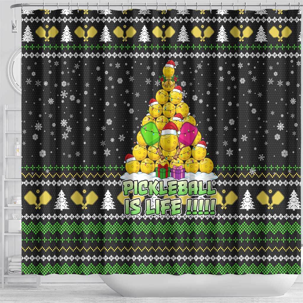 PickleBall Is Life Christmas Shower Curtain Xmas Holiday Patterns - Wonder Print Shop