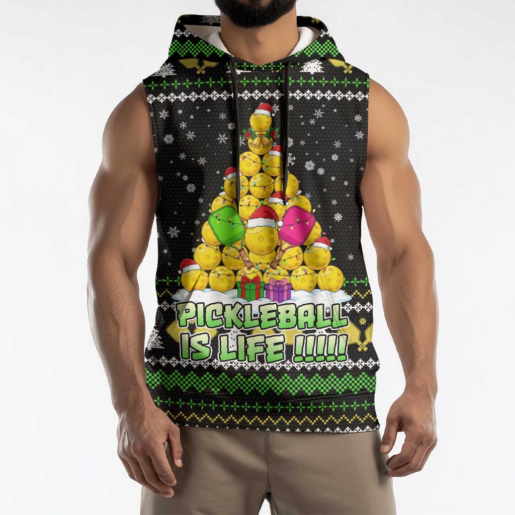PickleBall Is Life Christmas Sleeveless Hoodie Xmas Holiday Patterns - Wonder Print Shop