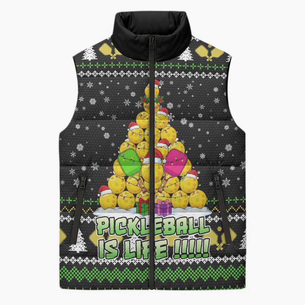 PickleBall Is Life Christmas Sleeveless Puffer Jacket Xmas Holiday Patterns - Wonder Print Shop