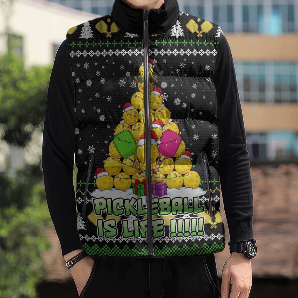 PickleBall Is Life Christmas Sleeveless Puffer Jacket Xmas Holiday Patterns - Wonder Print Shop