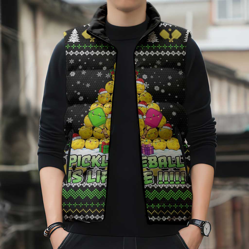 PickleBall Is Life Christmas Sleeveless Puffer Jacket Xmas Holiday Patterns - Wonder Print Shop