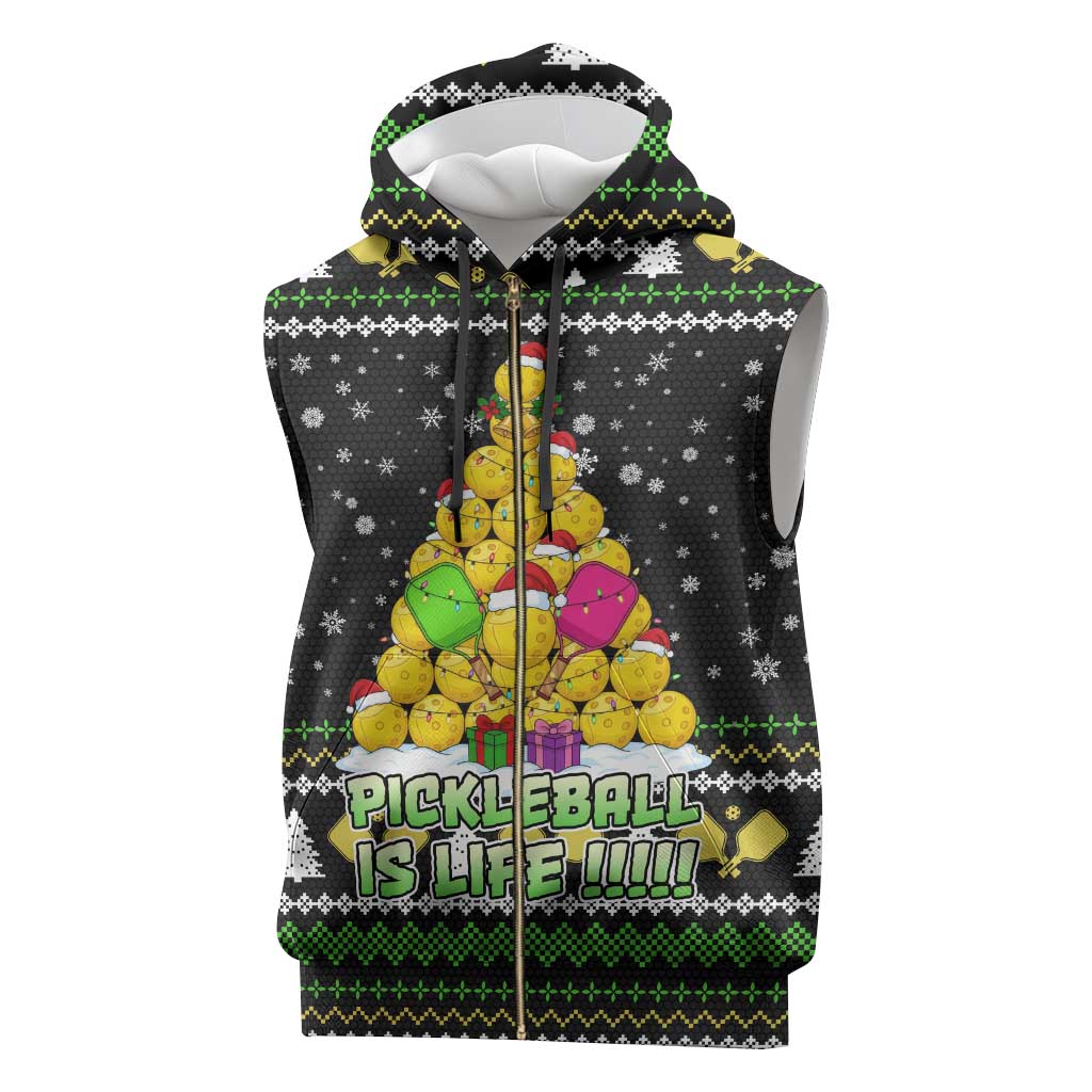 PickleBall Is Life Christmas Sleeveless Zip Hoodie Xmas Holiday Patterns - Wonder Print Shop
