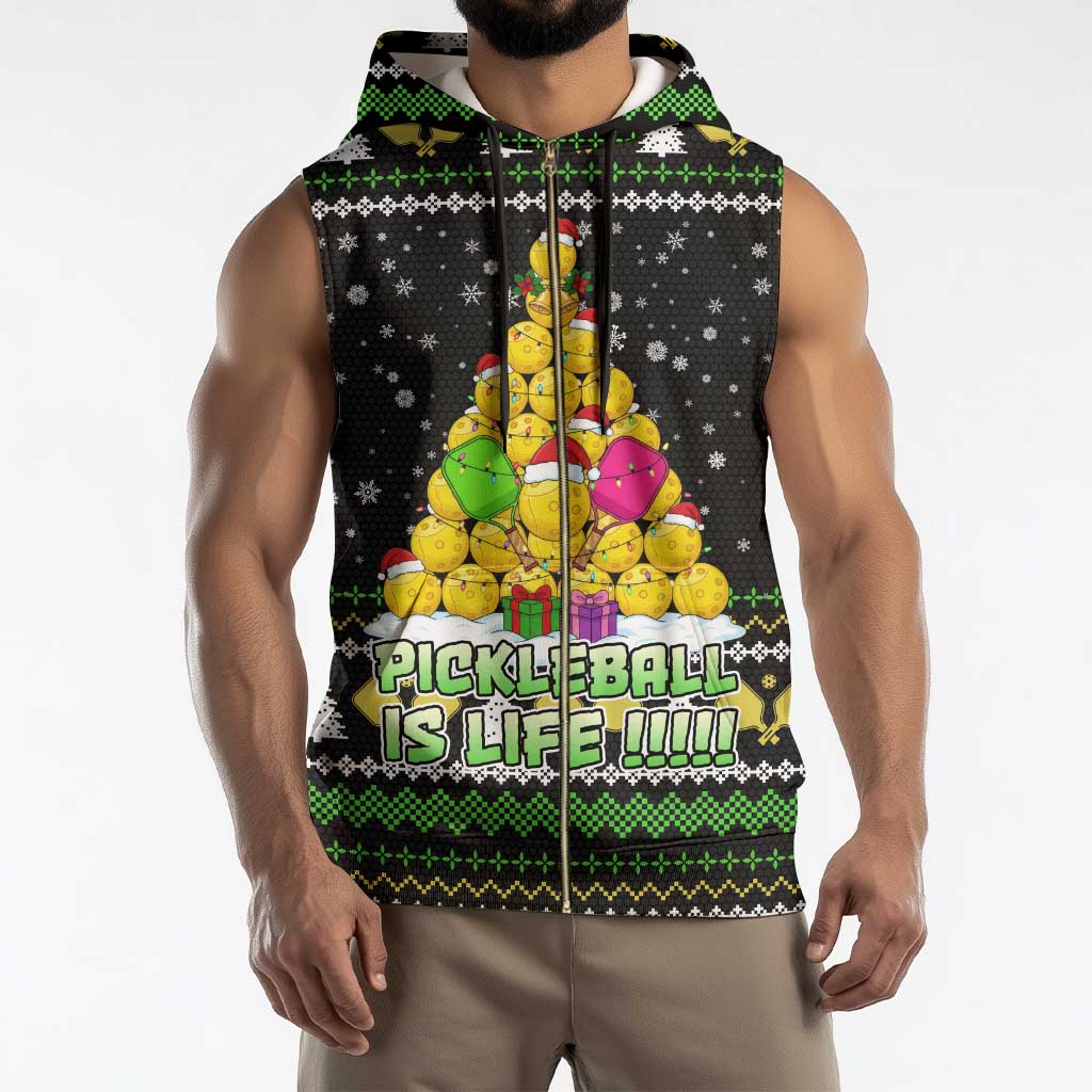 PickleBall Is Life Christmas Sleeveless Zip Hoodie Xmas Holiday Patterns - Wonder Print Shop