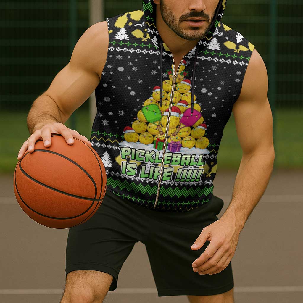 PickleBall Is Life Christmas Sleeveless Zip Hoodie Xmas Holiday Patterns - Wonder Print Shop