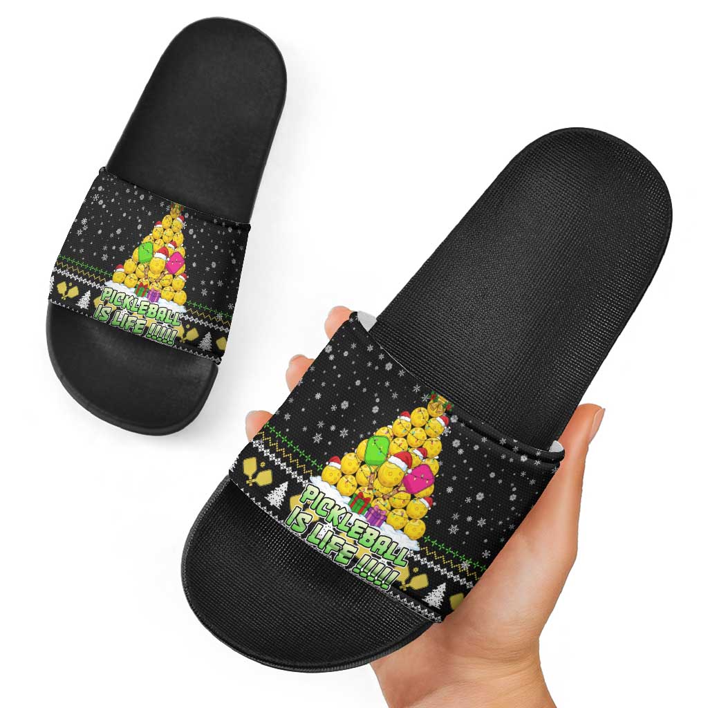 PickleBall Is Life Christmas Slide Sandals Xmas Holiday Patterns - Wonder Print Shop