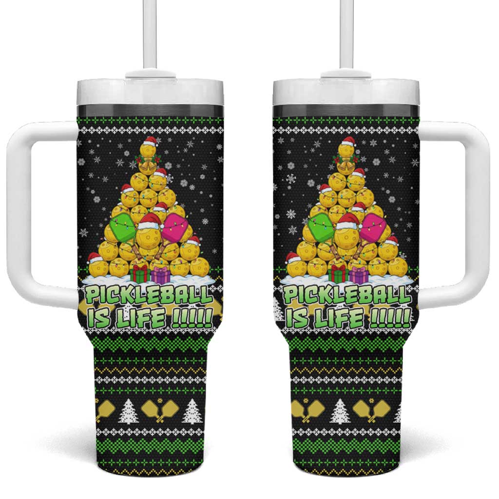 PickleBall Is Life Christmas Tumbler With Handle Xmas Holiday Patterns - Wonder Print Shop