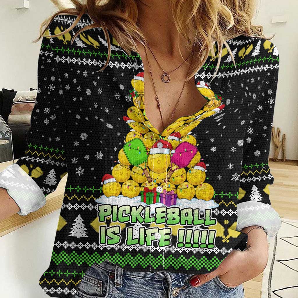 PickleBall Is Life Christmas Women Casual Shirt Xmas Holiday Patterns - Wonder Print Shop