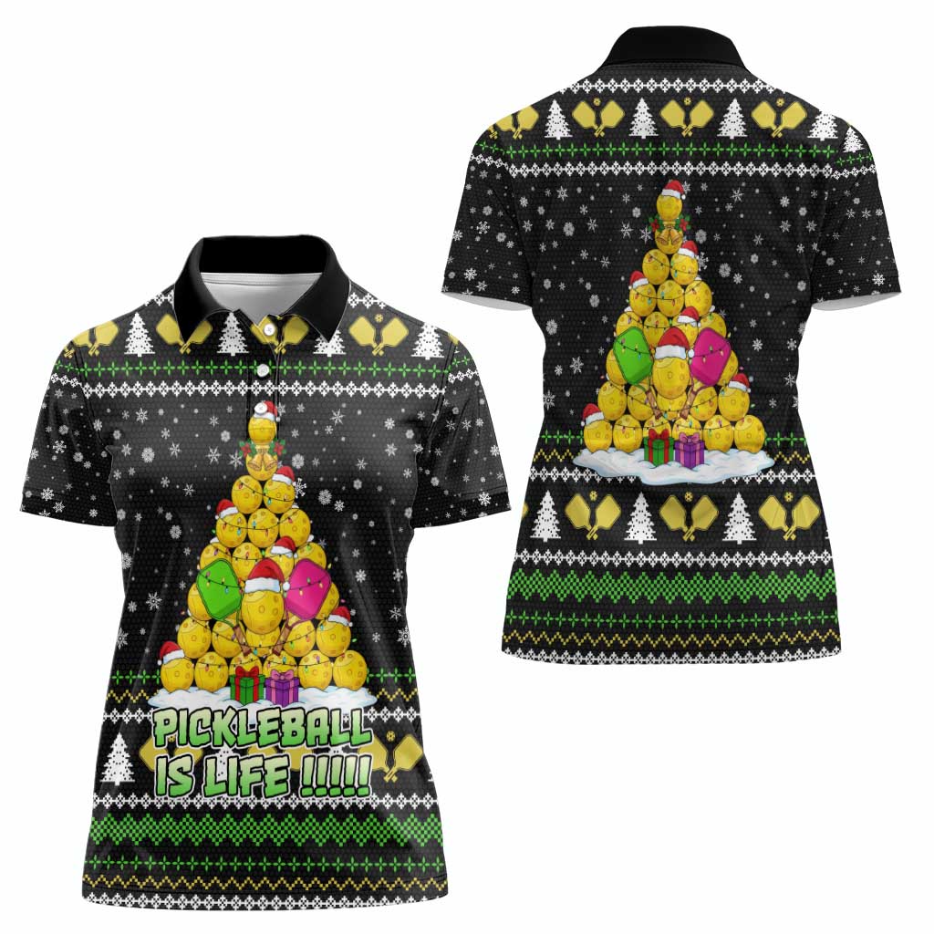 PickleBall Is Life Christmas Women Polo Shirt Xmas Holiday Patterns - Wonder Print Shop