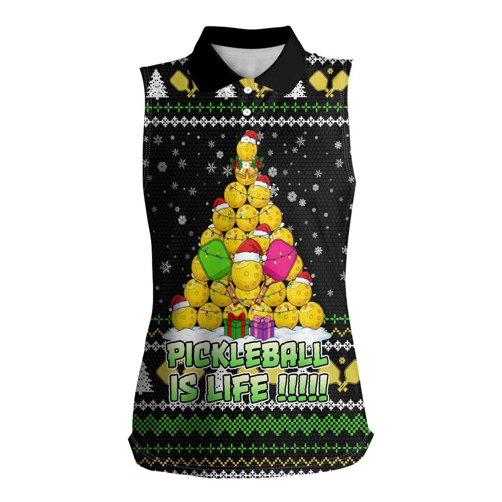 PickleBall Is Life Christmas Women Sleeveless Polo Shirt Xmas Holiday Patterns - Wonder Print Shop