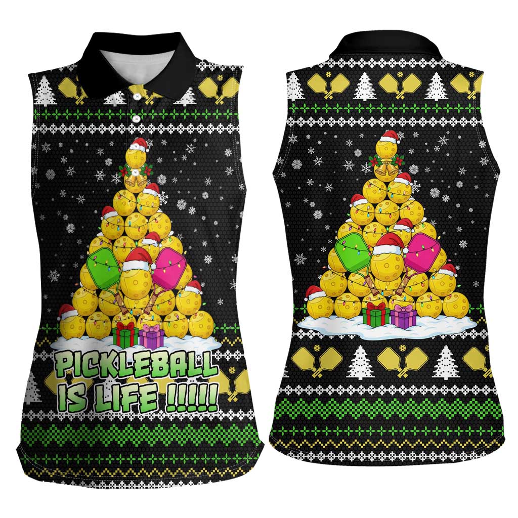 PickleBall Is Life Christmas Women Sleeveless Polo Shirt Xmas Holiday Patterns - Wonder Print Shop