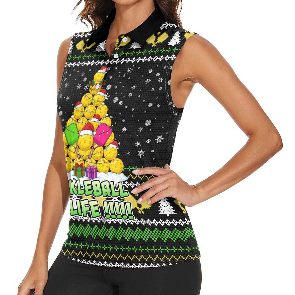 PickleBall Is Life Christmas Women Sleeveless Polo Shirt Xmas Holiday Patterns - Wonder Print Shop