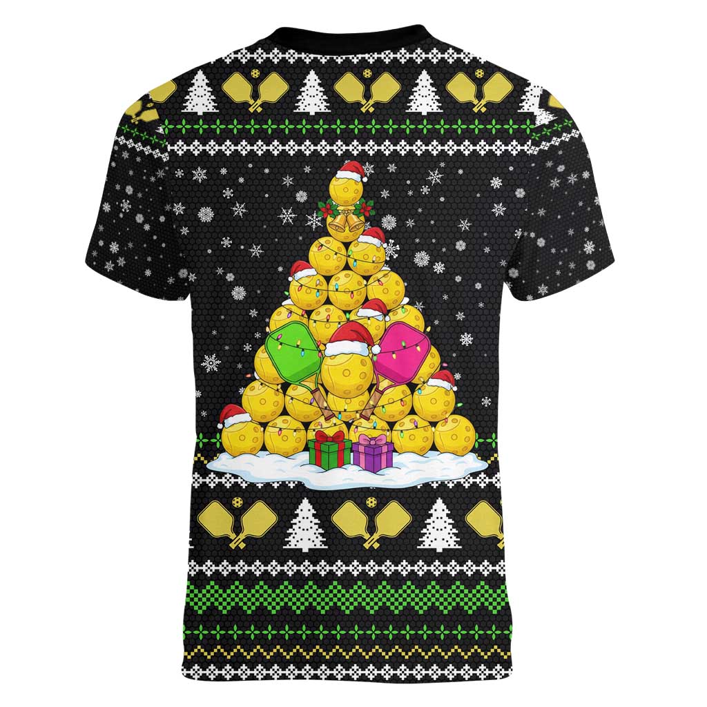 PickleBall Is Life Christmas Women V-Neck T-Shirt Xmas Holiday Patterns - Wonder Print Shop