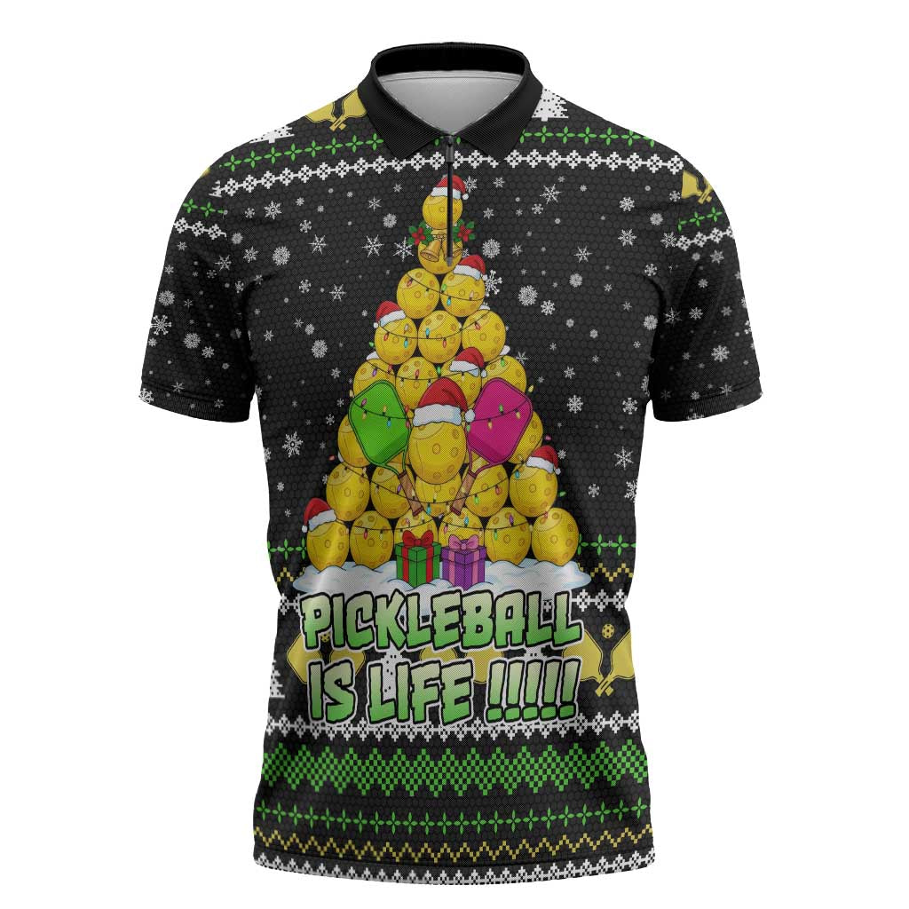 PickleBall Is Life Christmas Zipper Polo Shirt Xmas Holiday Patterns - Wonder Print Shop