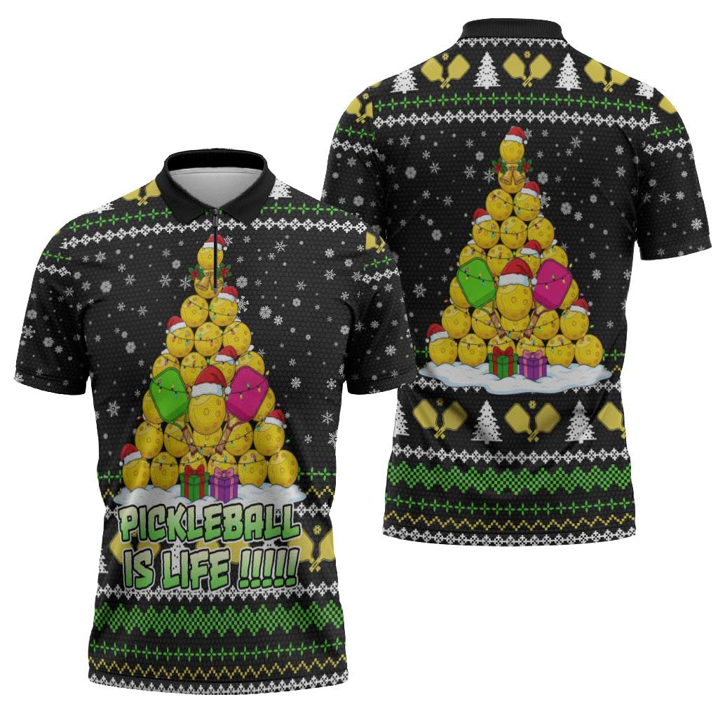 PickleBall Is Life Christmas Zipper Polo Shirt Xmas Holiday Patterns - Wonder Print Shop