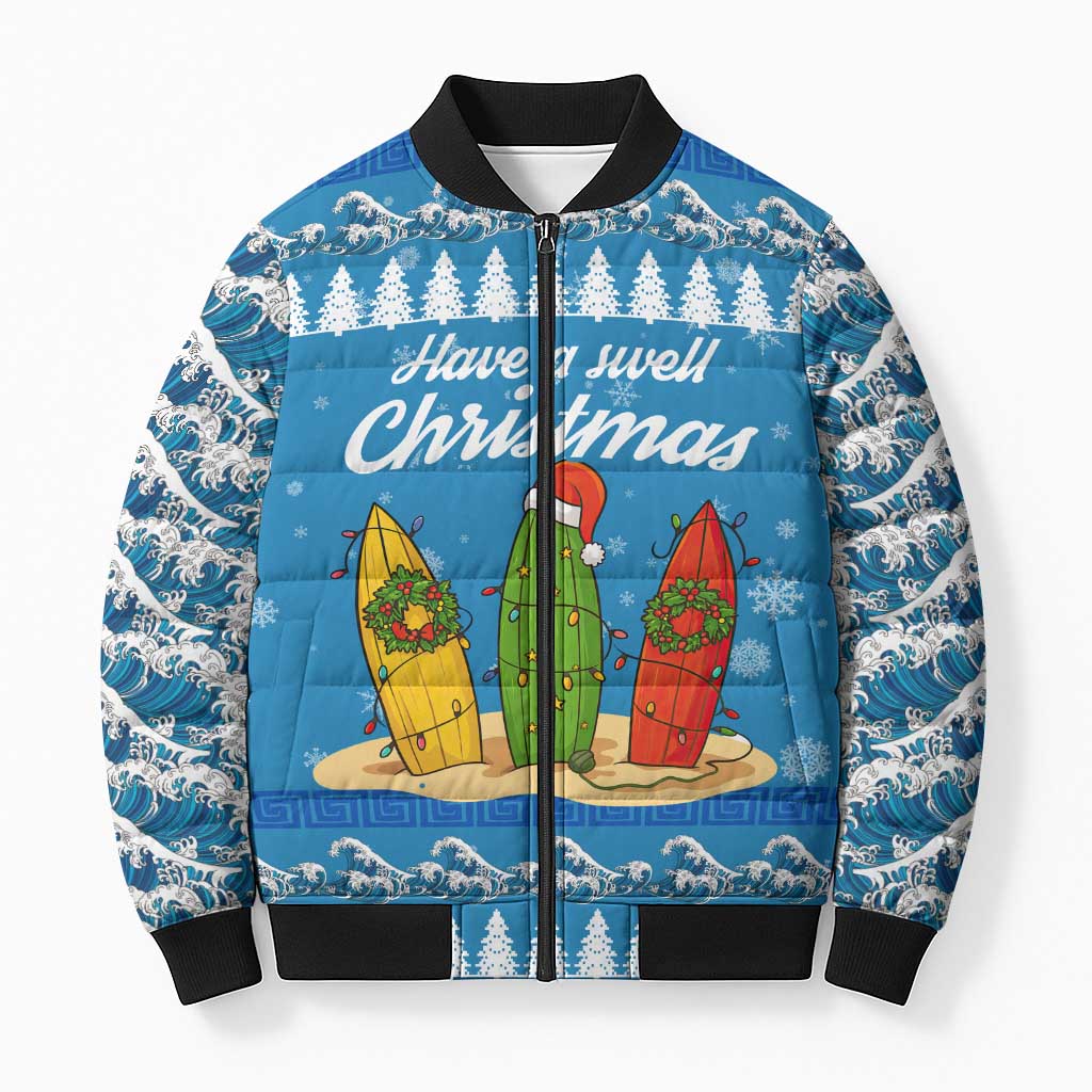 Surfer Swell Christmas Bomber Puffer Jacket Xmas Holiday Patterns - Wonder Print Shop