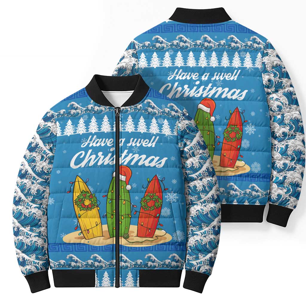 Surfer Swell Christmas Bomber Puffer Jacket Xmas Holiday Patterns - Wonder Print Shop