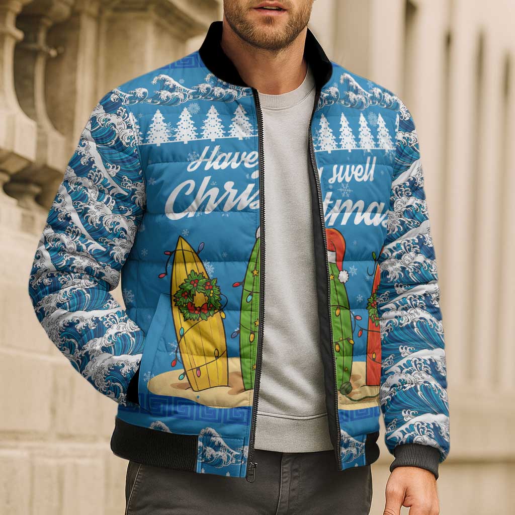Surfer Swell Christmas Bomber Puffer Jacket Xmas Holiday Patterns - Wonder Print Shop