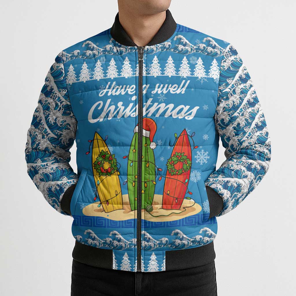 Surfer Swell Christmas Bomber Puffer Jacket Xmas Holiday Patterns - Wonder Print Shop