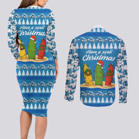 Surfer Swell Christmas Couples Matching Long Sleeve Bodycon Dress and Long Sleeve Button Shirt Xmas Holiday Patterns - Wonder Print Shop
