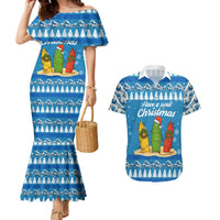 Surfer Swell Christmas Couples Matching Mermaid Dress and Hawaiian Shirt Xmas Holiday Patterns - Wonder Print Shop
