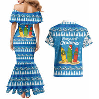Surfer Swell Christmas Couples Matching Mermaid Dress and Hawaiian Shirt Xmas Holiday Patterns - Wonder Print Shop