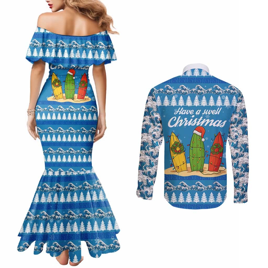 Surfer Swell Christmas Couples Matching Mermaid Dress and Long Sleeve Button Shirt Xmas Holiday Patterns - Wonder Print Shop
