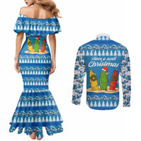 Surfer Swell Christmas Couples Matching Mermaid Dress and Long Sleeve Button Shirt Xmas Holiday Patterns - Wonder Print Shop