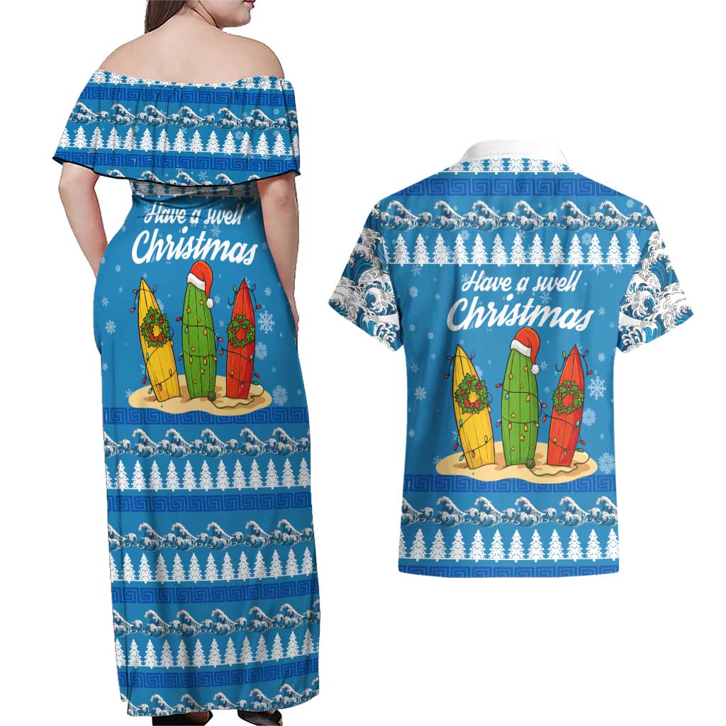 Surfer Swell Christmas Couples Matching Off Shoulder Maxi Dress and Hawaiian Shirt Xmas Holiday Patterns - Wonder Print Shop