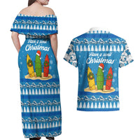 Surfer Swell Christmas Couples Matching Off Shoulder Maxi Dress and Hawaiian Shirt Xmas Holiday Patterns - Wonder Print Shop