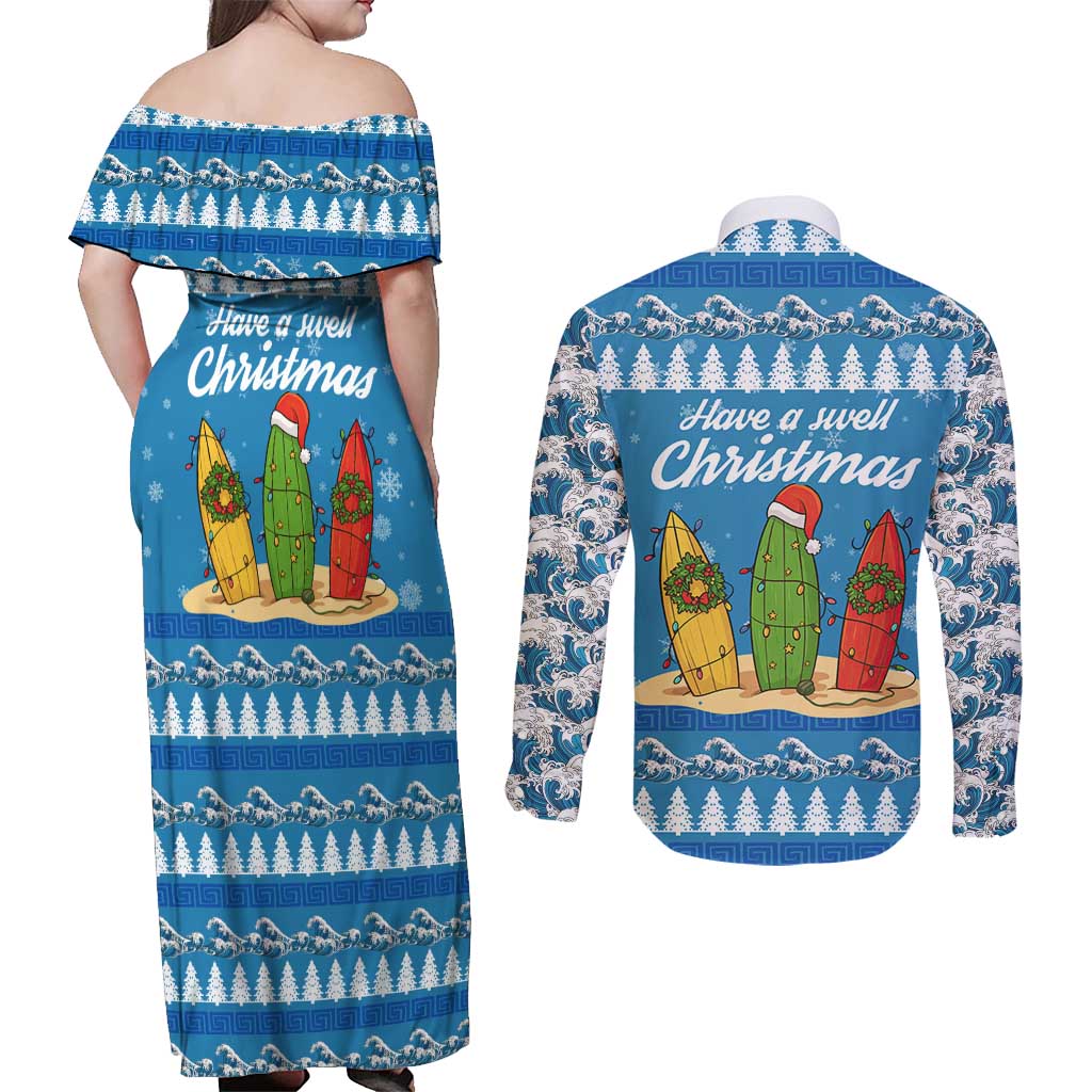 Surfer Swell Christmas Couples Matching Off Shoulder Maxi Dress and Long Sleeve Button Shirt Xmas Holiday Patterns - Wonder Print Shop