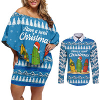 Surfer Swell Christmas Couples Matching Off Shoulder Short Dress and Long Sleeve Button Shirt Xmas Holiday Patterns - Wonder Print Shop