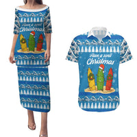 Surfer Swell Christmas Couples Matching Puletasi and Hawaiian Shirt Xmas Holiday Patterns - Wonder Print Shop