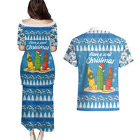 Surfer Swell Christmas Couples Matching Puletasi and Hawaiian Shirt Xmas Holiday Patterns - Wonder Print Shop
