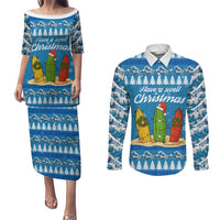 Surfer Swell Christmas Couples Matching Puletasi and Long Sleeve Button Shirt Xmas Holiday Patterns - Wonder Print Shop