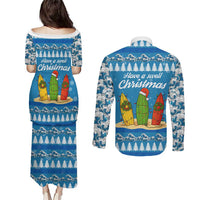 Surfer Swell Christmas Couples Matching Puletasi and Long Sleeve Button Shirt Xmas Holiday Patterns - Wonder Print Shop