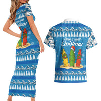 Surfer Swell Christmas Couples Matching Short Sleeve Bodycon Dress and Hawaiian Shirt Xmas Holiday Patterns - Wonder Print Shop